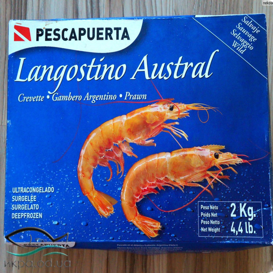 Лангустин Креветка Аргентина (langostino austral) L1 в картонной коробке 2 кг шоковой заморозки с головой