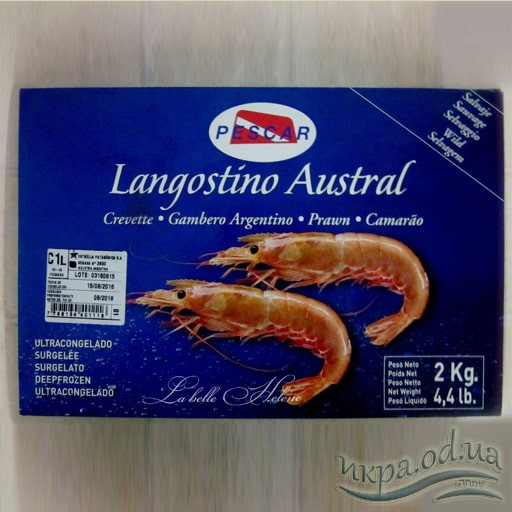 Креветка Лангустин Аргентина (langostino austral) C1 в картонной коробке 2 кг шоковой заморозки без головой