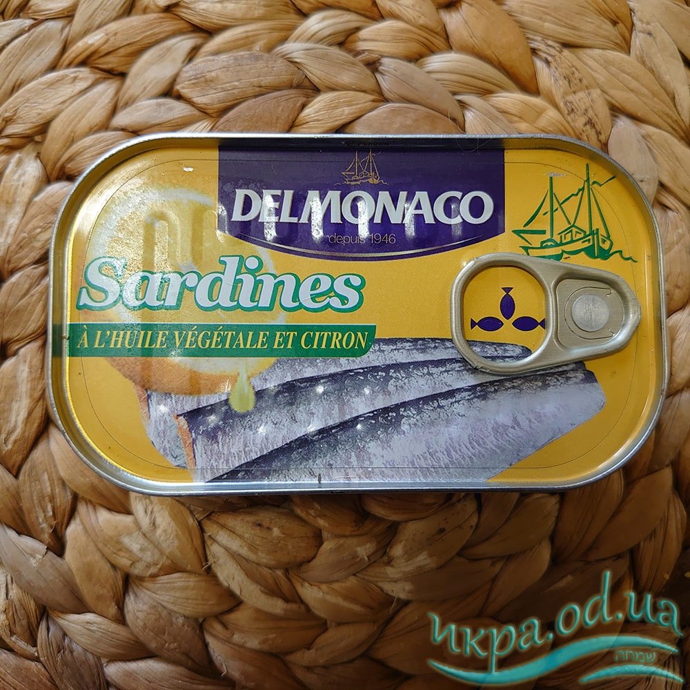 Сардины с лимоном в растительном масле 125г DelMonaco - ДелМонако ж/б рыбная консерва