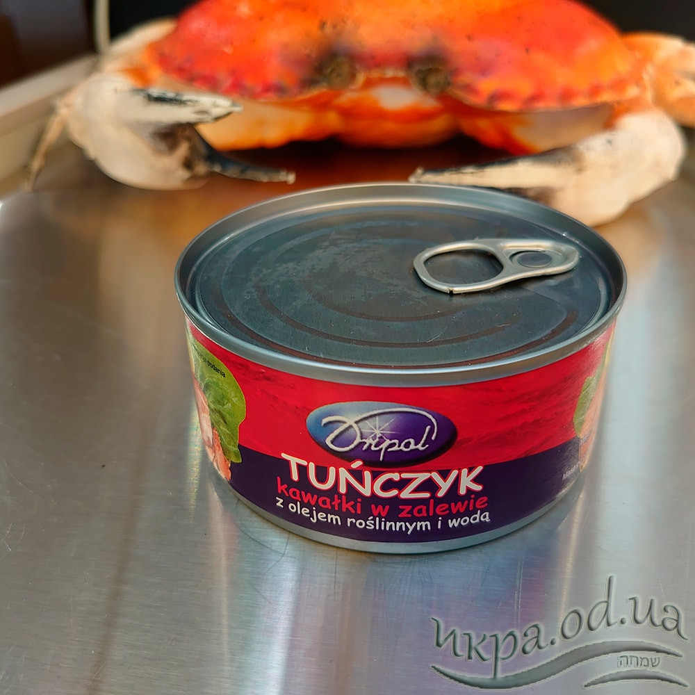 Тунец рыбная консерва консервированный в собственном соку кусочками Tunczyk kawalki 170г Dripol